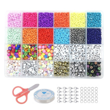 OEM 24 grid alphabet craft beads sets DIY glass letter beads kits polymer clay crystal seed beads for jewelry making